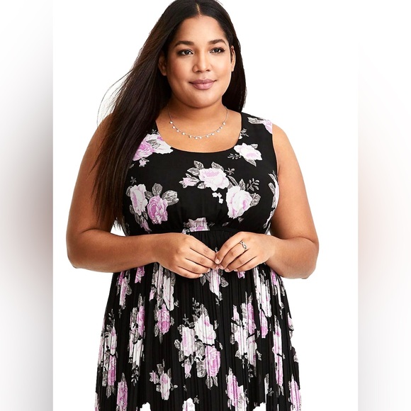 TORRID Floral Chiffon Pleated Midi Dress Accordion Skirt Stretch Waist | 3X - Picture 3 of 11
